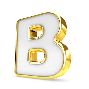 3d gold - white letter B isolated white background.