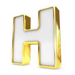 3d gold - white letter H isolated white background.