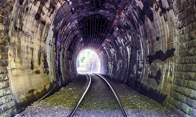 Fototapeta na wymiar Train tunnel with railway - old