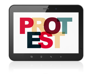 Political concept: Tablet Computer with Protest on  display
