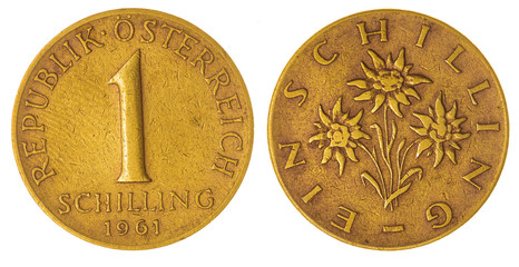 1 schilling 1961 coin isolated on white background, Austria