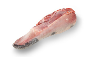 Fresh raw beef tongue isolated with shadow on white background