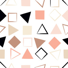 Cute vector seamless pattern . Squares, triangles, brush strokes.  Endless texture can be used for printing onto fabric or paper
