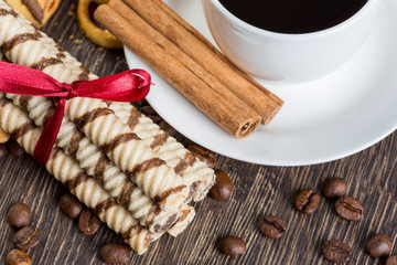 Biscuits and coffee on table