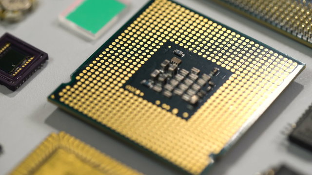 computer processor and electronic components on white background