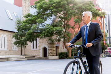 Fototapeta premium Successful businessman riding bicycle