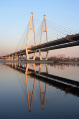 Obraz na płótnie Canvas Cable stayed bridge and Neva river.