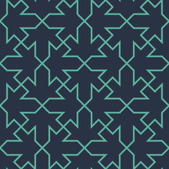 Seamless neon blue islamic fashion traditional geometric ornament pattern vector