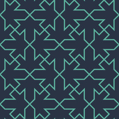 Seamless neon blue islamic fashion traditional geometric ornament pattern vector