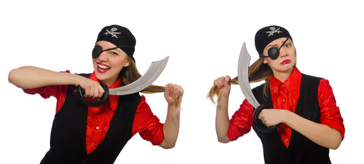 Woman pirate in various concepts on white