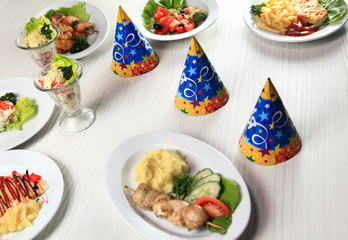 delicious meals on the table in the children's restaurant..
