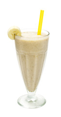 banana milk smoothie on white background