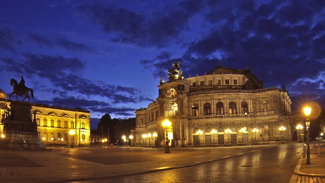 Saxon State Opera Dresden ('Semperoper') at dusk - Dresden, Saxony, Germany, Europe