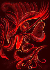Colorful vivid cock in abstract style, psychedelic vector surreal poster.