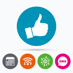 Like sign icon. Hand finger up symbol.