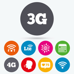 Mobile telecommunications icons. 3G, 4G and LTE.