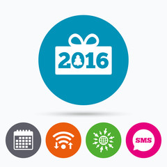 Happy new year 2016 sign icon. Christmas gift.