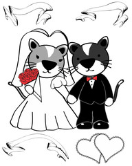 Love kawaii cat couple married cartoon pack in vector format