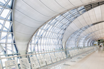 Modern architecture of Suvarnabhumi Airport, Bangkok, Thailand