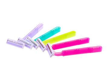 set of color shaving razor isolated on white 