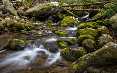 Great Smoky Mountain Stream. Stream flows through the wilderness of the America's most popular national park in the Great Smoky Mountains in Gatlinburg, Tennessee.