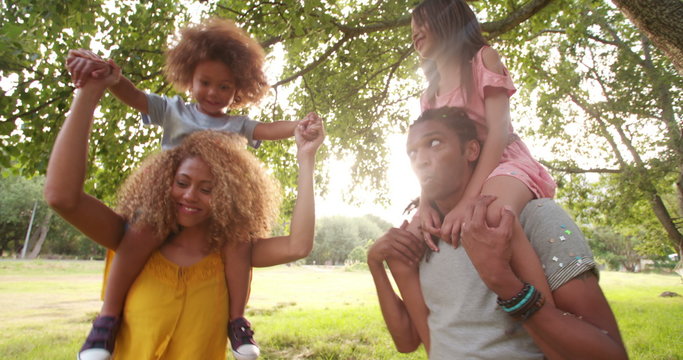 Lovely African-american family laughing and making silly faces