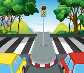 Road scene with zebra crossing and cars © GraphicsRF