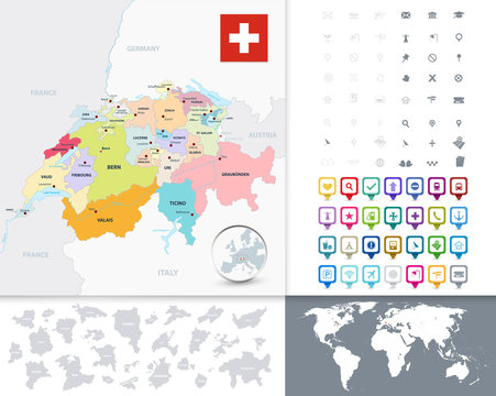 Detailed administrative map of Switzerland with it's states and