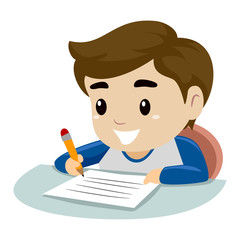 Vector Illustration of a Little Boy writing on a piece of paper