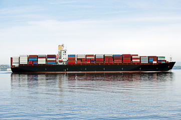 Cargo container ship on ocean