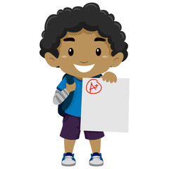 Vector Illustration of a Black Boy showing his A plus Exam