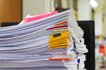 Close up of business documents stack, report papers stack