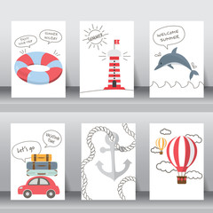 summer background set, flat design for vector