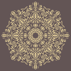 Oriental golden pattern with arabesques and floral elements. Traditional classic ornament