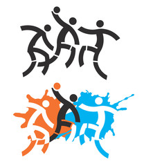 Fototapeta na wymiar Handball players. Illustration of Three stylized handball players. Vector available. 
