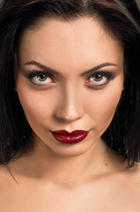 Fototapeta premium make up beautiful model close up. red lips