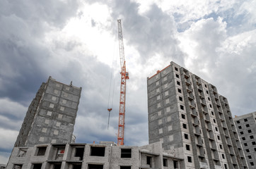 Fototapeta na wymiar Construction site and powerful crane