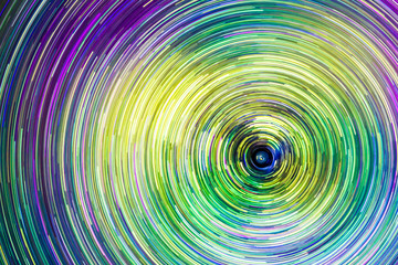 Long exposure colorful round neon lights pattern.