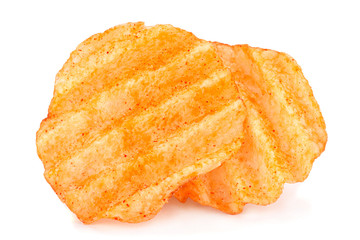 Potato ribbed chips on white