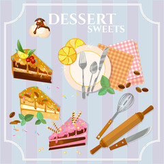 Desserts and sweets pieces of cake