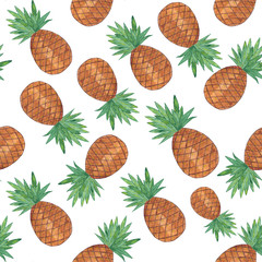 Seamless pattern with pineapple isolated on white background.