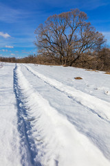 Fototapeta na wymiar Snow track in the field