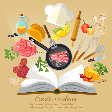 Cookbook creative cooking flat style