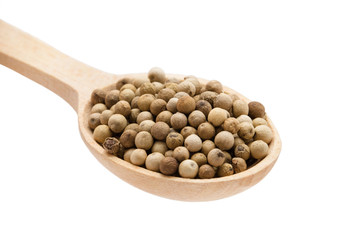 White pepper grains isolated on white background