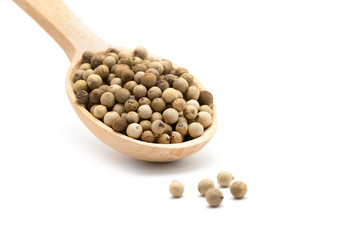 White pepper grains isolated on white background