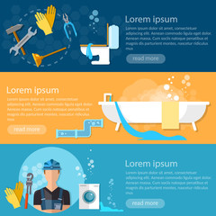 Plumbing service banner professional plumber plumbing tools