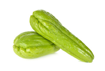 whole fresh chayote on white background