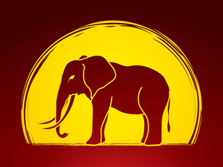 Elephant designed on moonlight background graphic vector.
