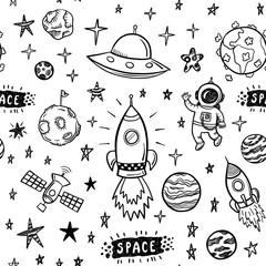 Vector doodle space seamless pattern - 106660382