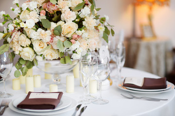 Beautiful table set for some festive event or wedding reception